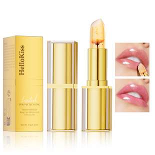 Cross-Border Makeup Hellokiss Gold Foil Color-Changing Lipstick Moisturizing Non-Stick Cup Temperature-Changing Flower Lipstick Beauty Makeup