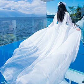 三亚旅游沙滩裙女洱海拍照飘逸长裙白色拖地海边大理度假连衣裙子
