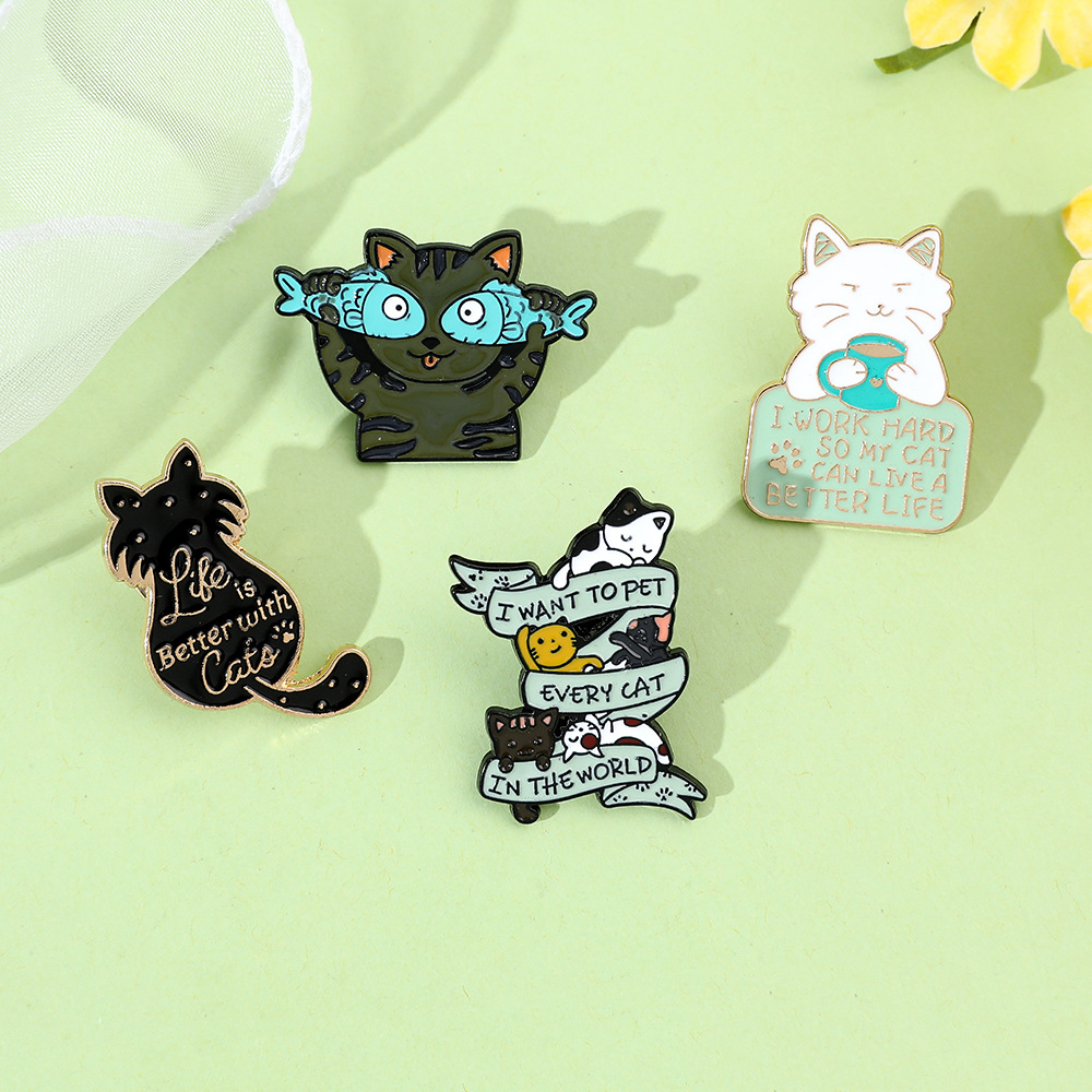 9g Weight Brooches Classification Daily Occasion Alloy Material Letter, Cat, Fish Pattern Unisex Gender Cartoon, Enamel Design Cute Style Cute Pin Letter Cat Fish Alloy Cartoon Enamel Unisex Brooches 3