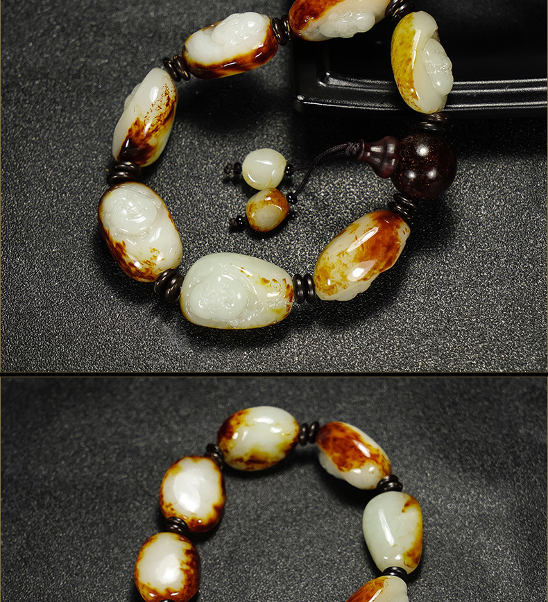 智贝详情图_7新疆和田玉籽料手链原石红沁皮籽料手串男款罗汉财