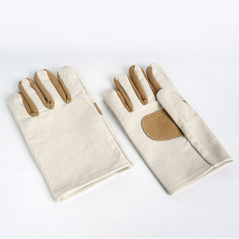 Guantes de lona 24 líneas ferroviarias de protección laboral de doble capa de espesamiento resistente al desgaste soldador mecánico guantes de soldadura de palma de piel