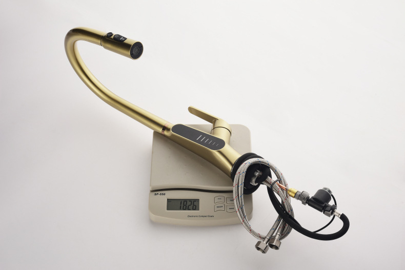 Konishi hydroelectric power digital display kitchen faucet pull-out sink faucet with brushed gold color undefined