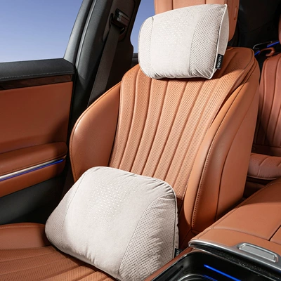 Headrest Car Cushion and Neck Pillow - s-style-suede-off-white-headrest-lumbar-support-set