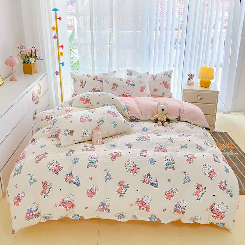 Fabrica textil de Nantong al por mayor sábanas de algodón nubes set de cuatro piezas set de edredón de viento idílico set de camas de dormitorios de estudiantes set de tres piezas