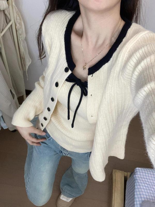 韩系针织开衫配吊带女秋季新款软糯毛衣外套外搭上衣氛围感穿搭|undefined