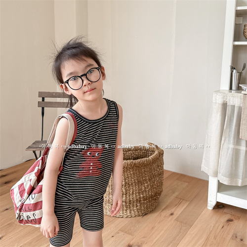 2024 Korean children's clothing summer new Korean style two-piece set girls' sleeveless vest + shorts 123301