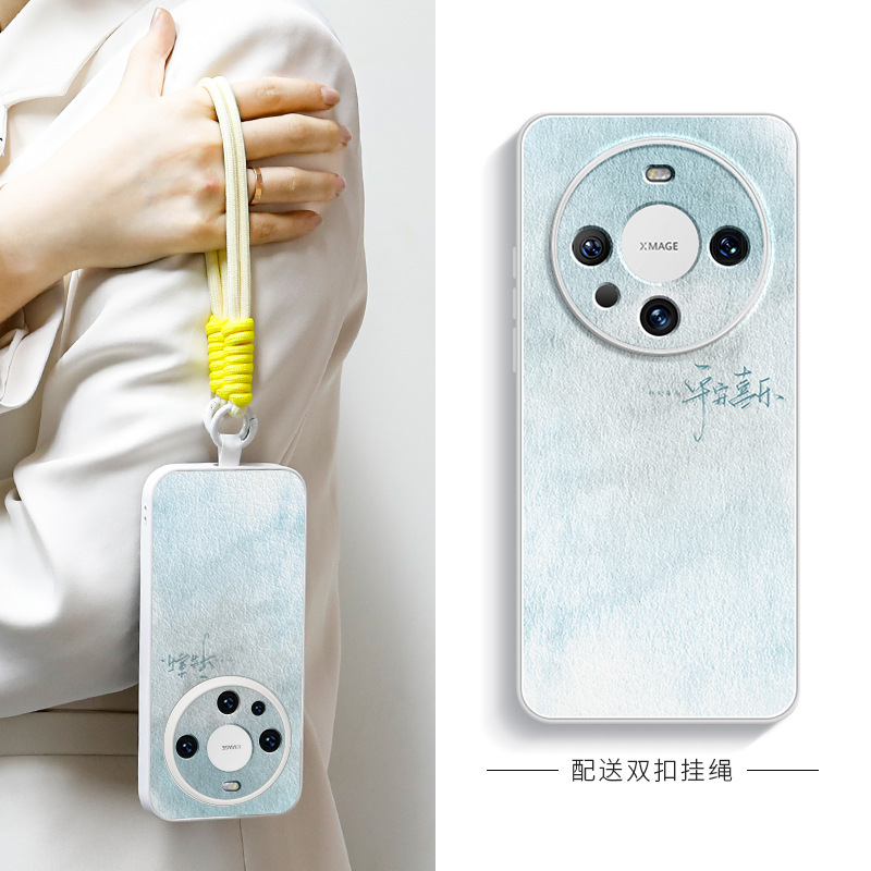 Xx157 gradient peace with stroke [ceramic white] liquid lambskin double buckle lanyard