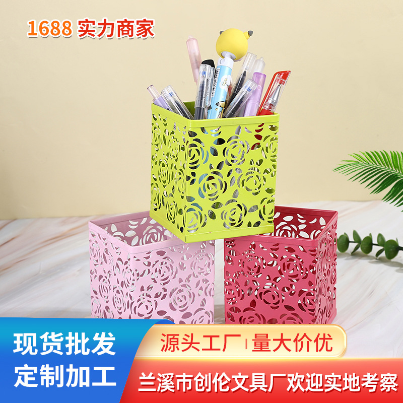 사무용품 사각 장미 펜 홀더 금속 창조적 인 펜 홀더 가시 철사 장미 사각 펜 홀더