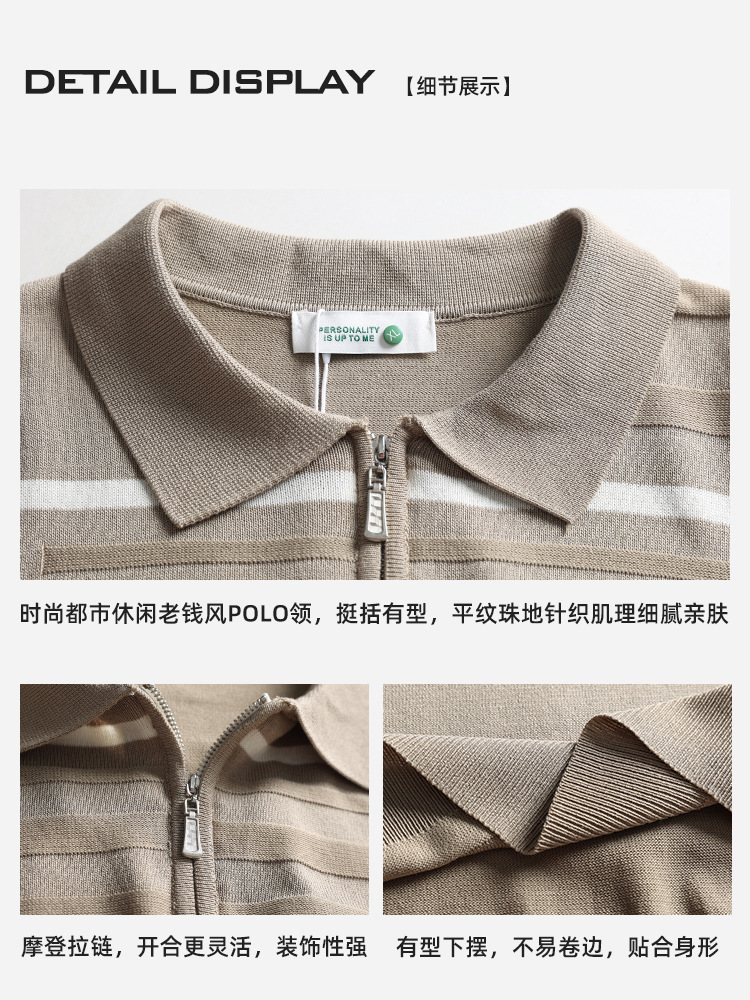 Europa y América transfronterizos hombres estriados textural polo camiseta de punto de verano con solapa de manga corta ropa de hombre de alta calidad casual hombre