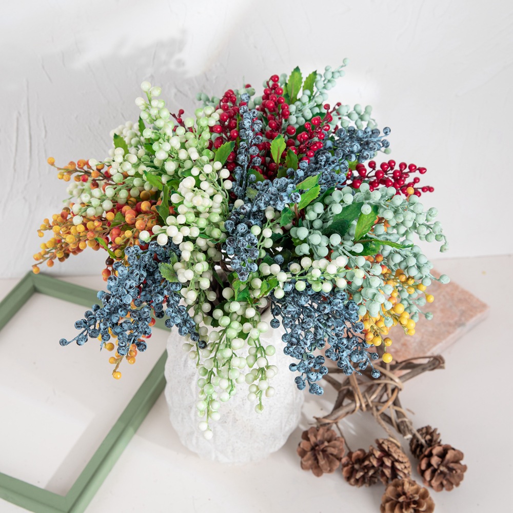裝飾品五頭漿果串跨境仿真花廠家假花綠植物批發婚慶INS風MW74412