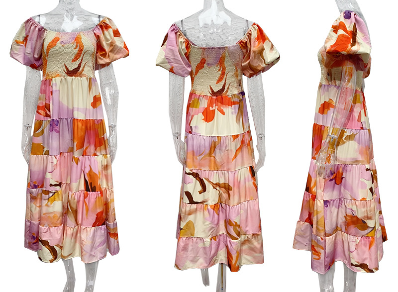 Women's Clothing new style elegant printed one shoulder holiday style sexy loose dress_senzul.com