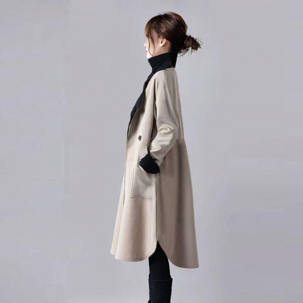 Women's Oversized Long Trench Coat With Contrast Collar - Autumn Casual Streetwear Jacket (S/M/L) Women's Clothing_voghion.com