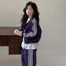 女童蕾丝花边套装25春秋款女孩甜酷拉条运动装拉链开衫两件套跨境