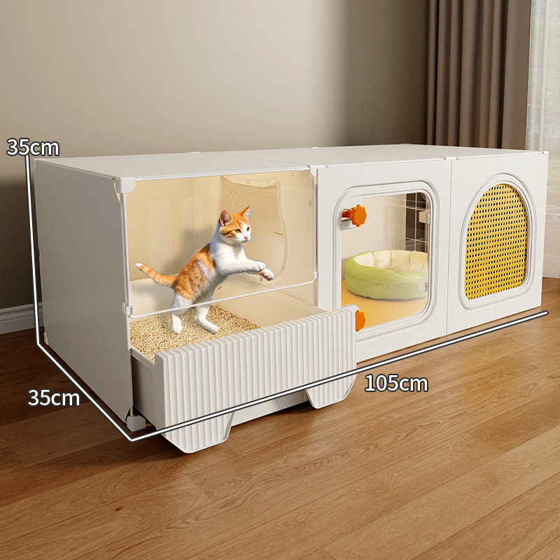 猫ケージ、広いフリースペース、1部屋、1リビングルーム、1バスルーム、猫の巣とトイレが一体化した家庭用屋内ヴィラ、敷地面積を占有しない|undefined