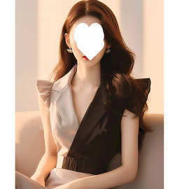 2026夏季上流社会时尚高级感高端精致女神范高级感拼色无袖连衣裙