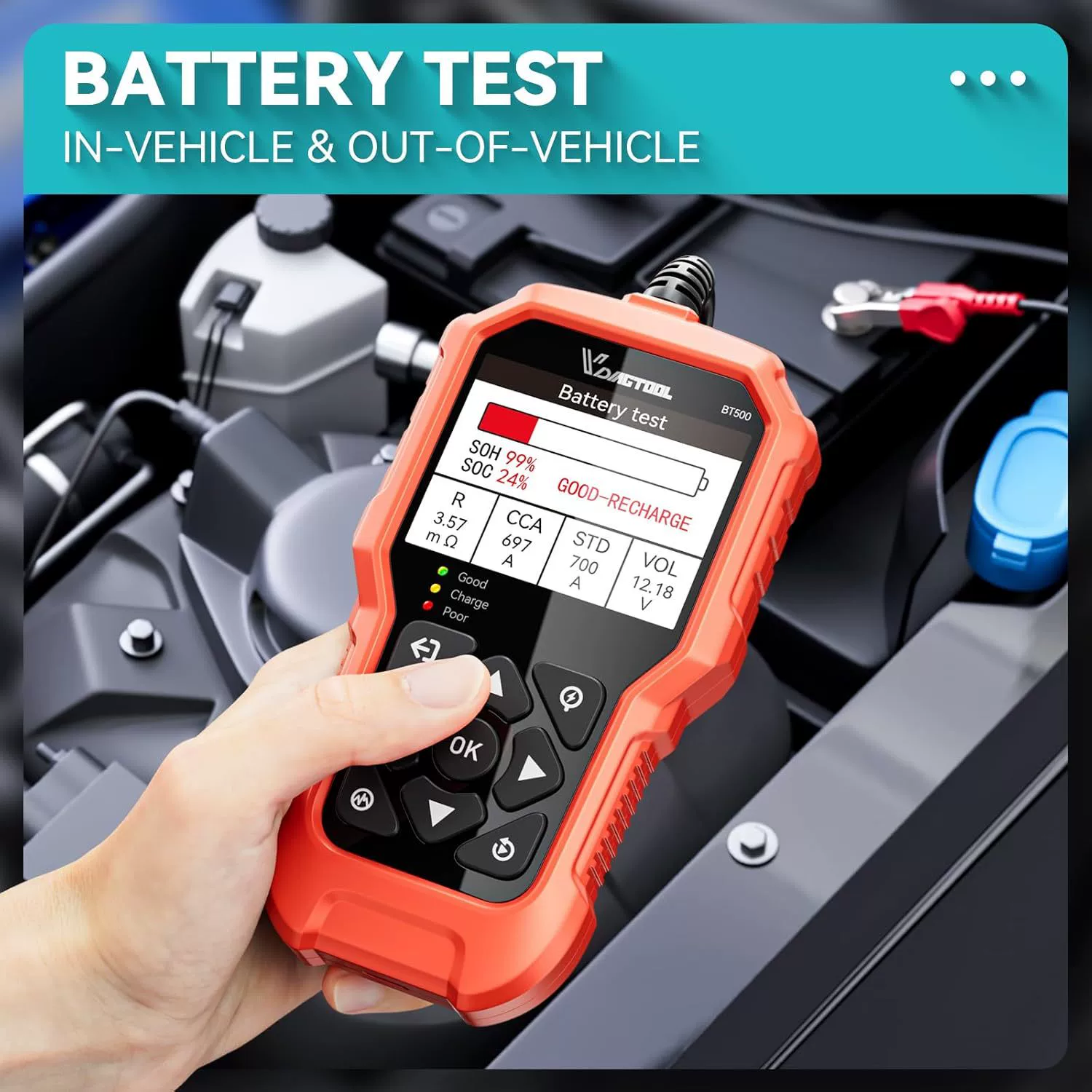 Тестер автомобильных аккумуляторов VDIAGTOOL BT500, 6В-30В, цифровой