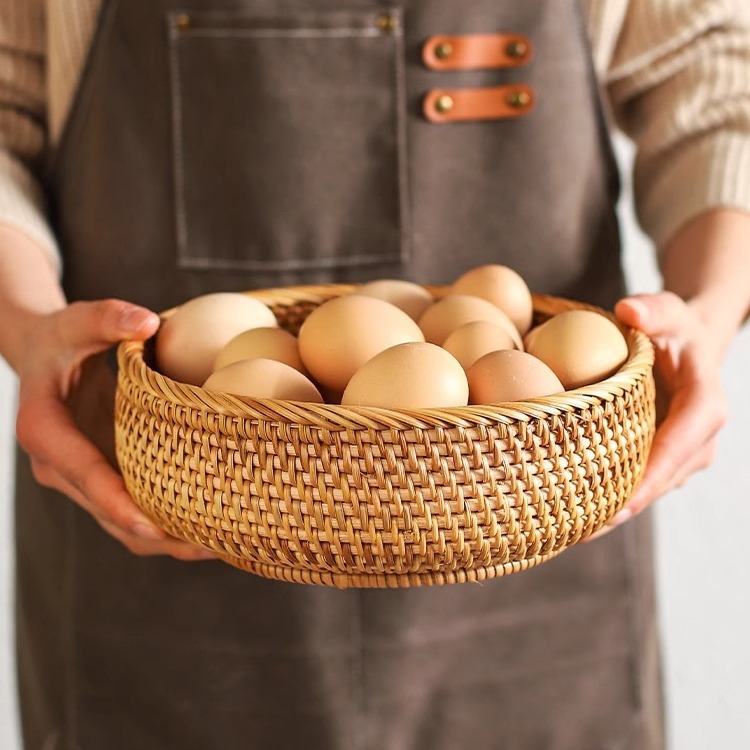 Vintage artesanal trenzado bandeja de frutas trenzada pan canasta casera cesta de desayuno cesta de picnic cesta de bocadillos cesta de postres