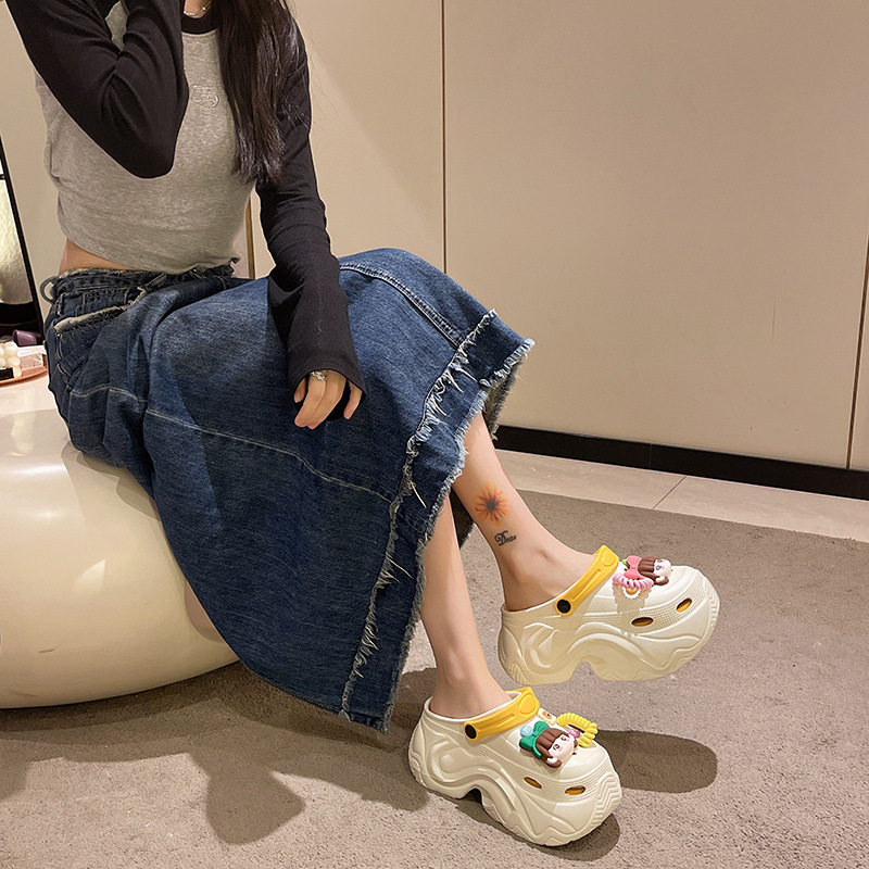 Internet Celebrous Fashionable Baotou Half Slippers Women's Outfit Spring and Autumn New Thick-soled Summer Cave Shoes All-match Lazy Slippers for Women