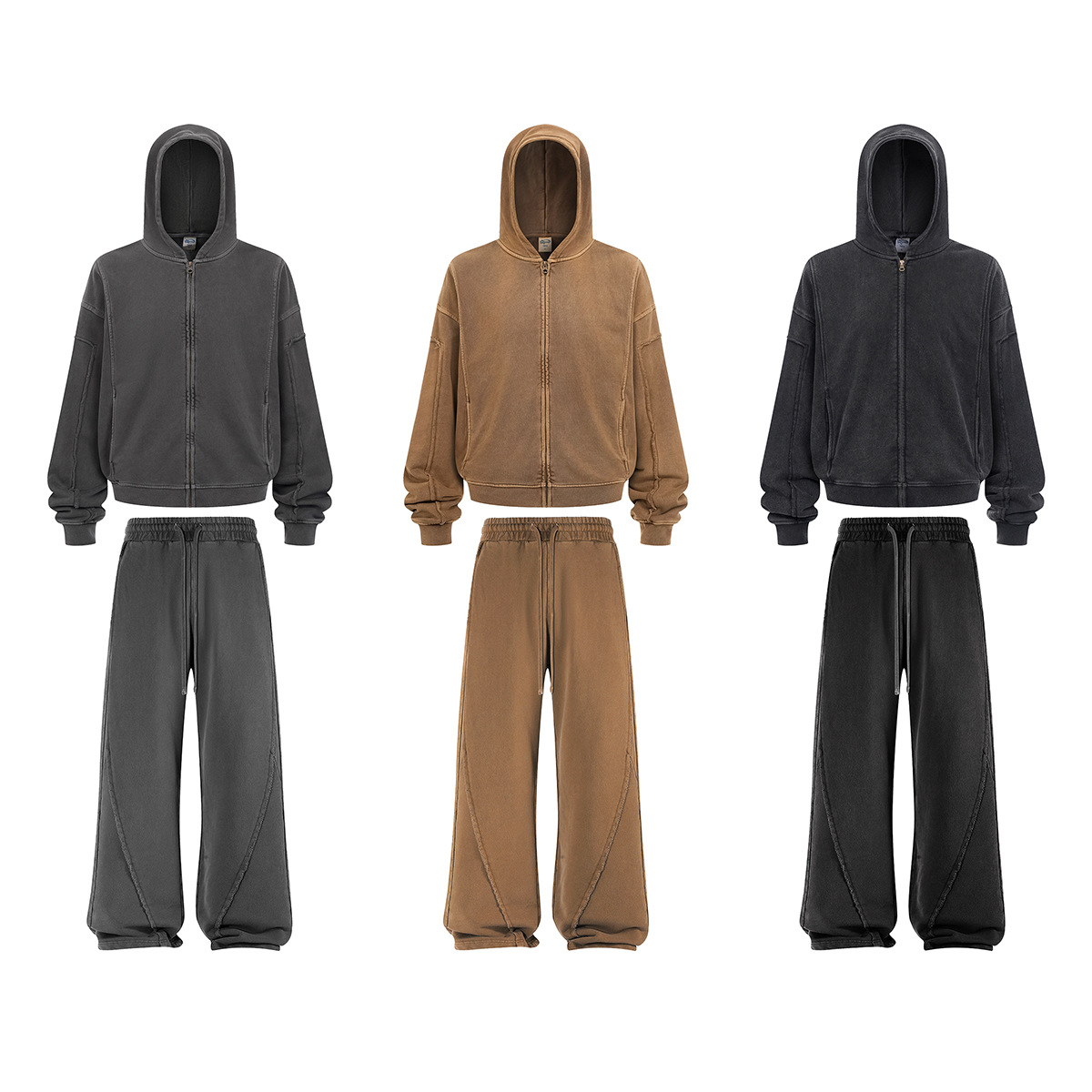 Sudadera de hombre a la moda, estilo nuevo de otoño e invierno, con parches deshilachados, estilo vintage, conjunto con capucha, marca de moda nicho, sudadera y pantalones con efecto lavado.