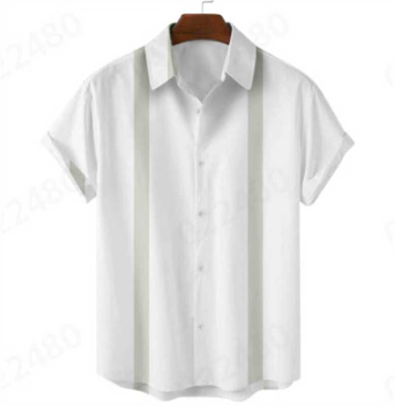 Comercio exterior transfronterizo de los hombres primavera europea y americana nueva solapa impresa en 3D manga corta a rayas retro camisa casual hombres al por mayor