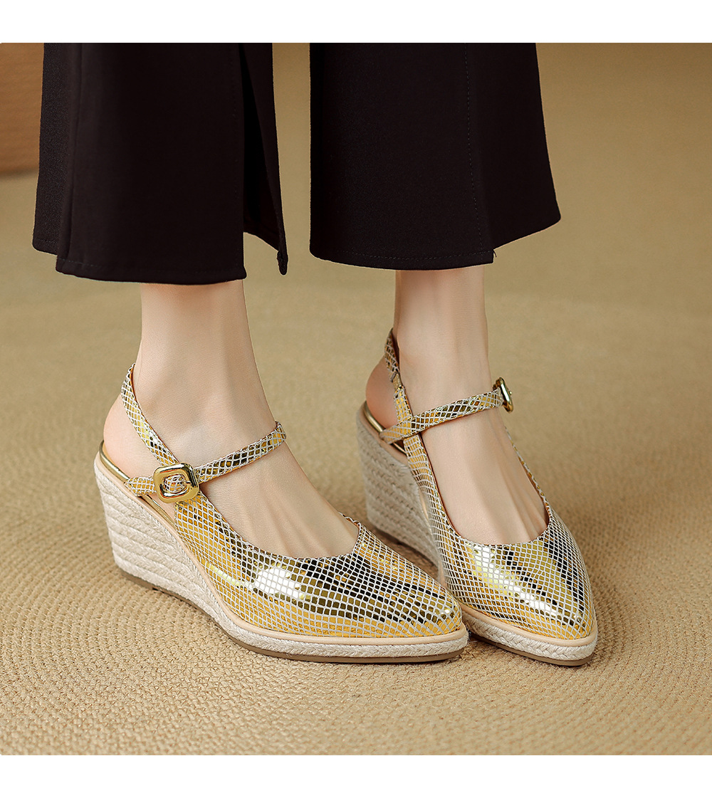 Sandal cao gót nữ mũi nhọn quai ngang đế xuồng gót 9 cm — màu vàng, bạc chi tiết 5
