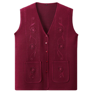 Mom vest for middle-aged and elderly women Spring and Autumn thin vest for the elderly loose plus size grandma knitted cardigan