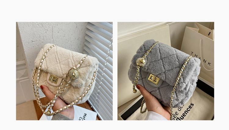 dames 2024 nieuwe kettingstijl diamant raster enkele schouder crossbody pluche tas_voghion.com
