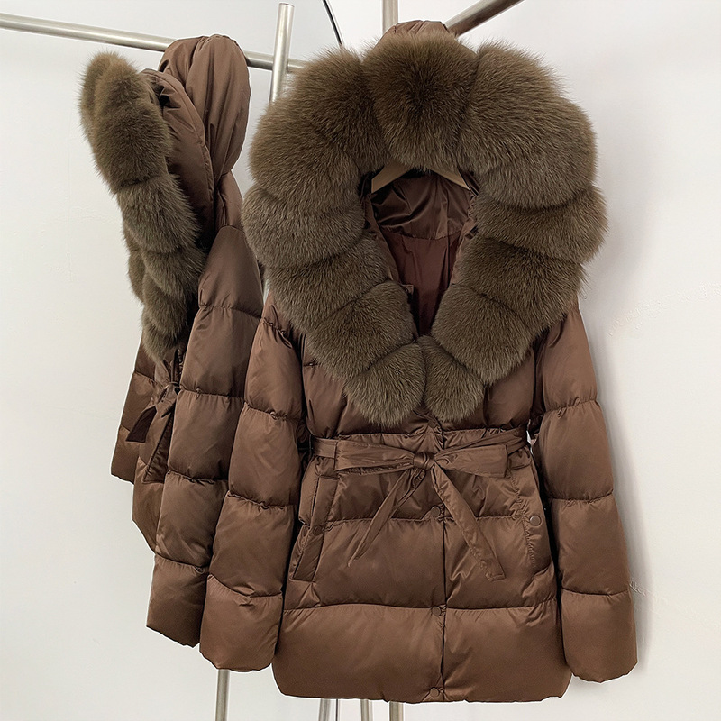 European Goods 2025 New Style Fox Large Fur Collar Classy Thickeneded down Jacket Women's Mid-Length Waist Slimming Look Fur Jacket European Goods 2025 New Style Fox Large Fur Collar Classy Thickeneded down Jacket Women's Mid-Length Waist Slimming Look Fur Jacket