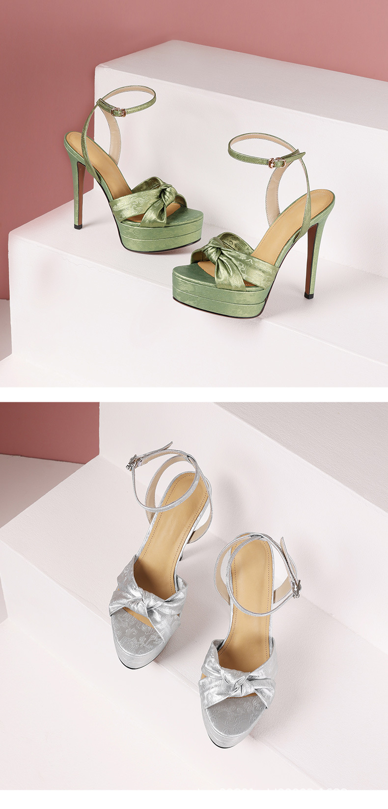Sandal cao gót nữ mũi tròn hở mũi, quai một chữ, đế platform, gót siêu cao 12 cm, phong cách Âu Mỹ — sâm panh chi tiết 12