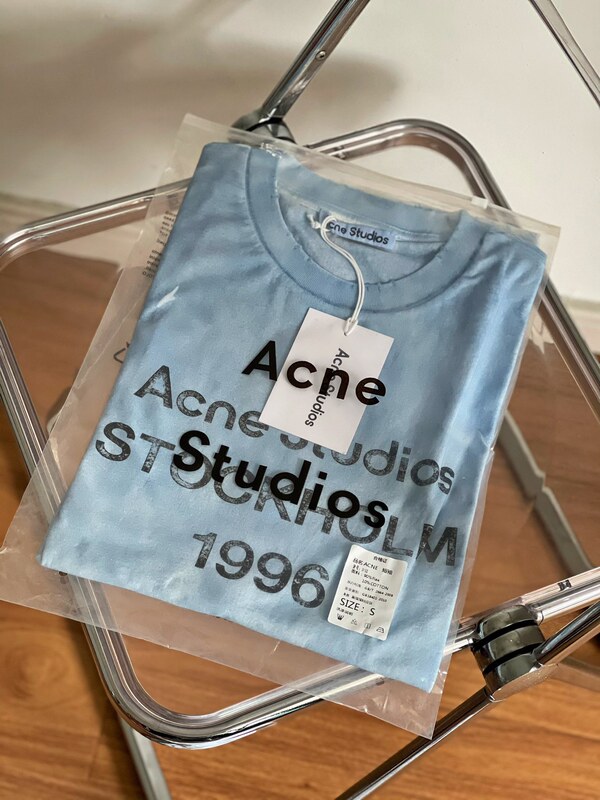 クロスボーダー高品質 Acn Stu25 春夏ダーティーウォッシュ加工文字プリント半袖Tシャツ 男女兼用|undefined