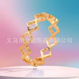 镂空花朵钛钢指环时尚通勤轻奢花草戒指不锈钢镀18K金女饰品