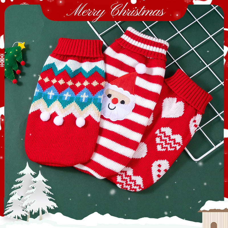 Suéteres quentes para animais de estimação transfronteiriços de outono e inverno, roupas de malha listradas de Natal para cães de pequeno e médio porte em estoque