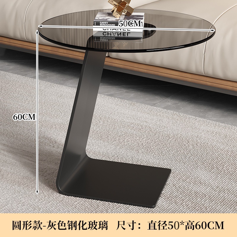 Mesa de té de acero inoxidable de lujo ligero italiano, sofá, esquina de vidrio de la sala de estar, mesa redonda minimalista moderna, simple y de alta calidad