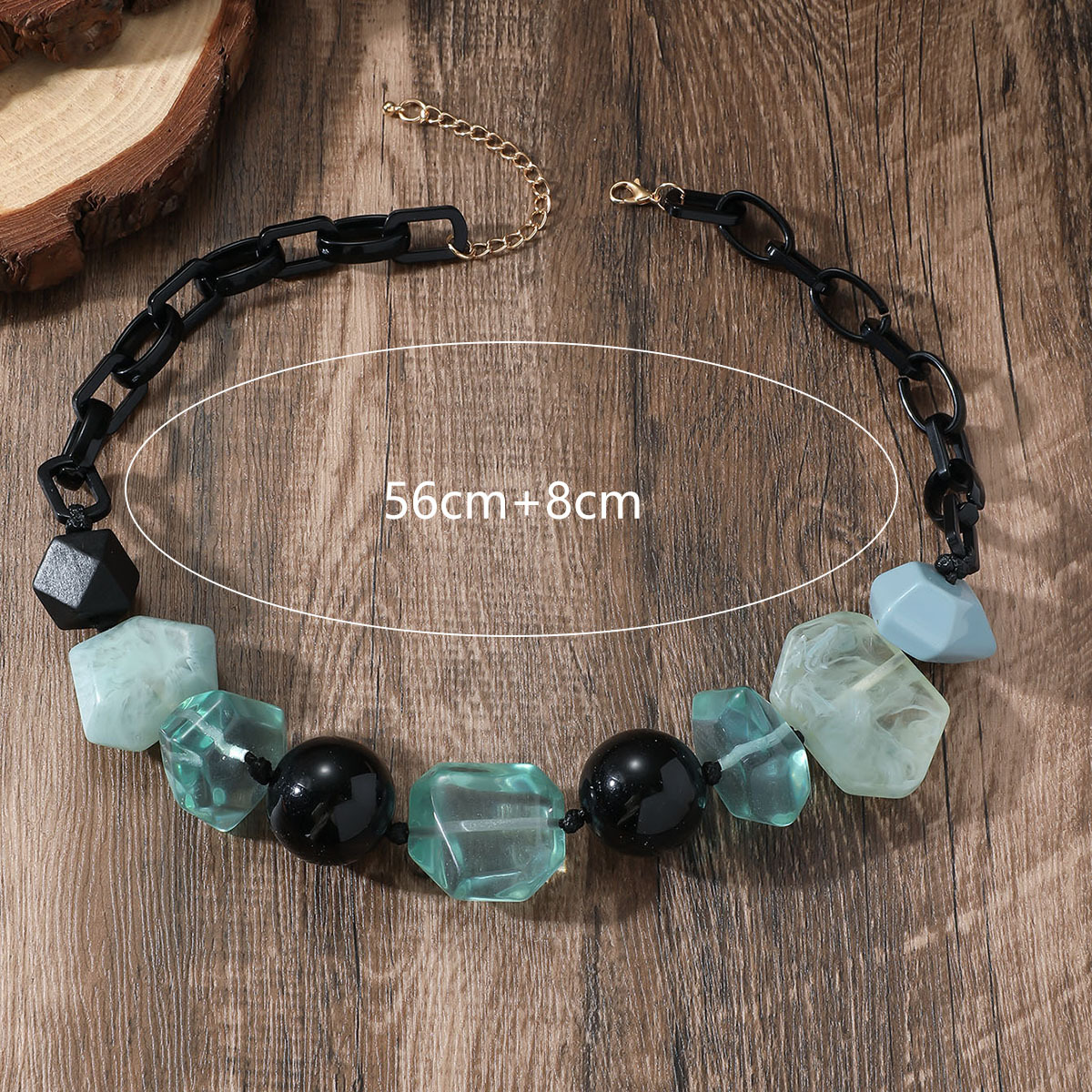 Retro Ethnic Style Bohemian Irregular Geometric Rhombus Resin Irregular Beaded Women's Earrings Necklace Jewelry Set display picture 8
