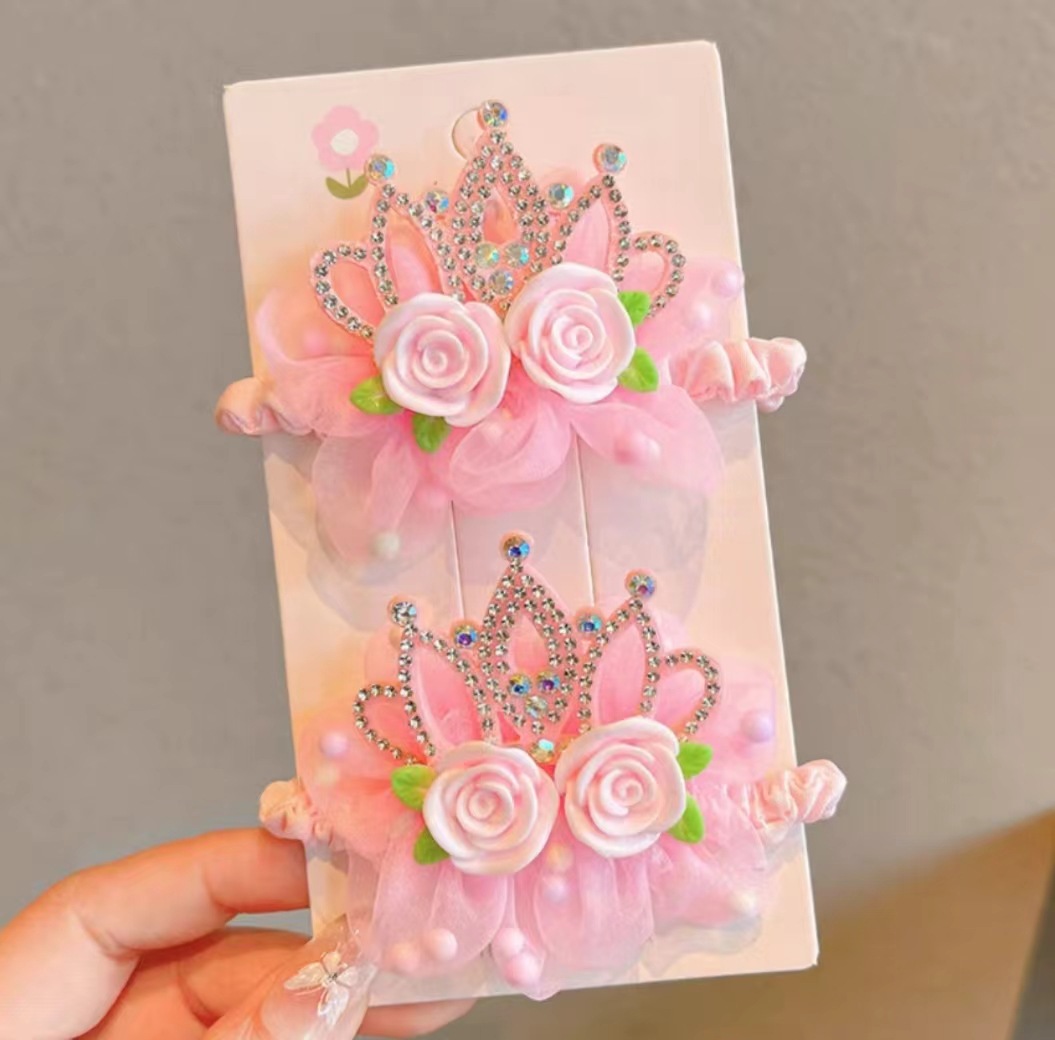 Niños super inmortal corona flor del intestino delgado correa de goma toque de cabeza rosa para niñas bebé cuerdas de cabeza de cola de caballo