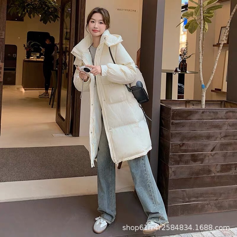 Long down jacket for women, new winter style, with a hood, large pockets, loose fit, thickened, knee-length, Korean-style casual, warm, and padded Long down jacket for women, new winter style, with a hood, large pockets, loose fit, thickened, knee-length, Korean-style casual, warm, and padded