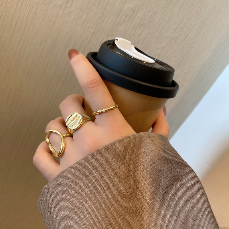European and American geometric hollow three-piece trendy index finger ring
