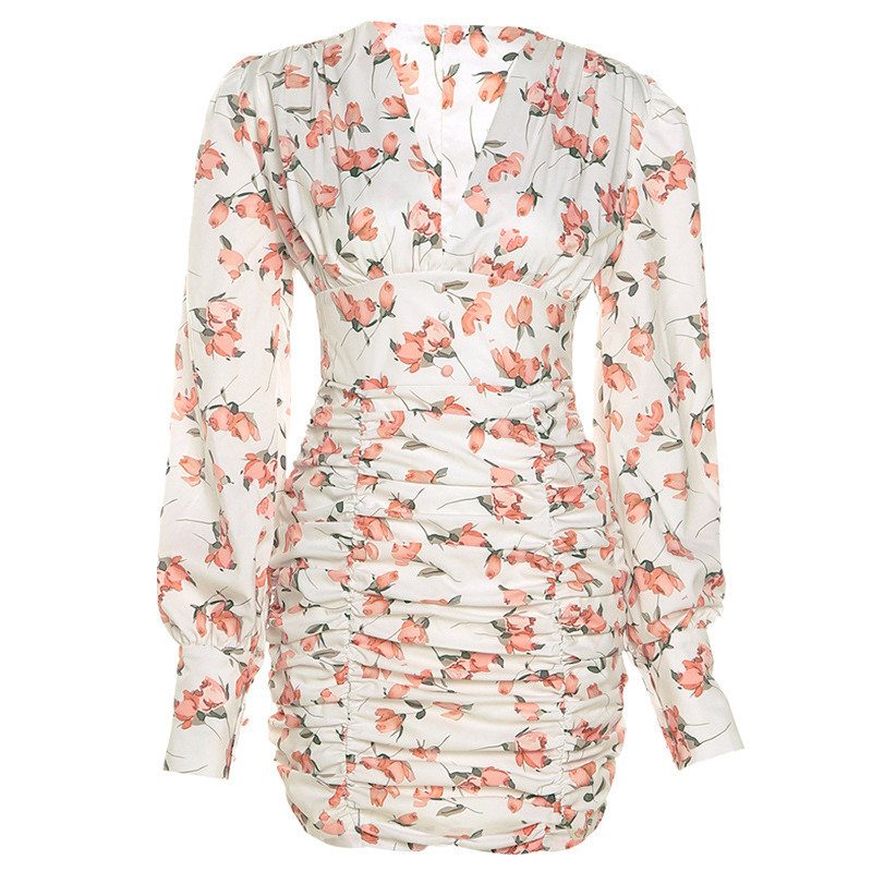 women s single-breasted low-cut print slim dress nihaostyles clothing wholesale NSXPF74065