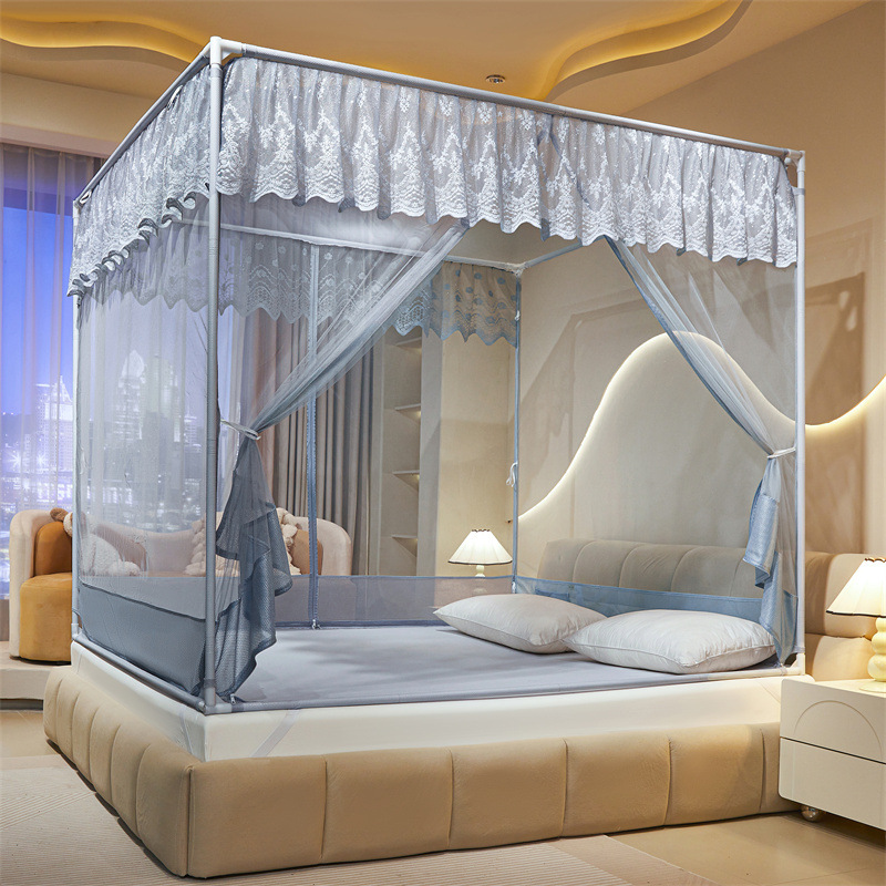 Three-Door Anti-Fall Mosquito Net for Home Bedroom Patterned Net Bracket Rod Thickened Full-Cover Type for Children and Infants to Prevent Falling Out of Bed