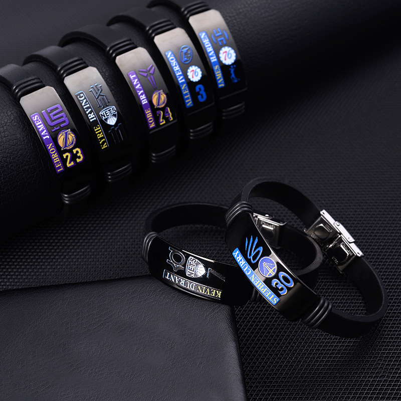 New Cross-Border Star Player Bracelets Wholesale: James, Curry, Irving, Harden, Kobe Adjustable Silicone Engraved Basketball Bracelets