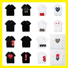 Foreign Trade Wholesale Star's Same Trendy Brand Heart Embroidered Short-Sleeved Pure Cotton Red Heart Couple's T-Shirt Long Shirt Sweatshirt