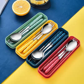 便携餐具三件套创意学生不锈钢筷子叉勺子网红户外旅行餐具盒礼品