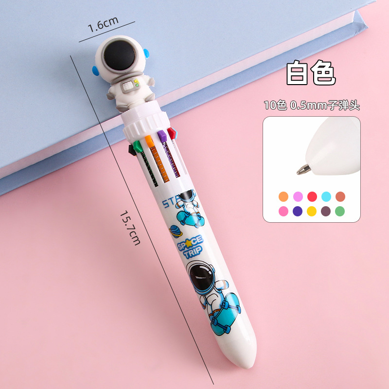 Bolígrafo de astronauta de diez colores de dibujos animados lindo y creativo bolígrafo de góner multicolor a presión papelería multifuncional de alto valor
