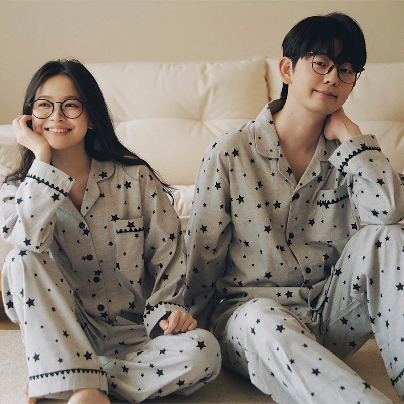 Luminous 79 - Women's pajamas for autumn and winter, made of pure cotton brushed velvet fabric, cartoon couple's home wear, all-cotton plus-size set