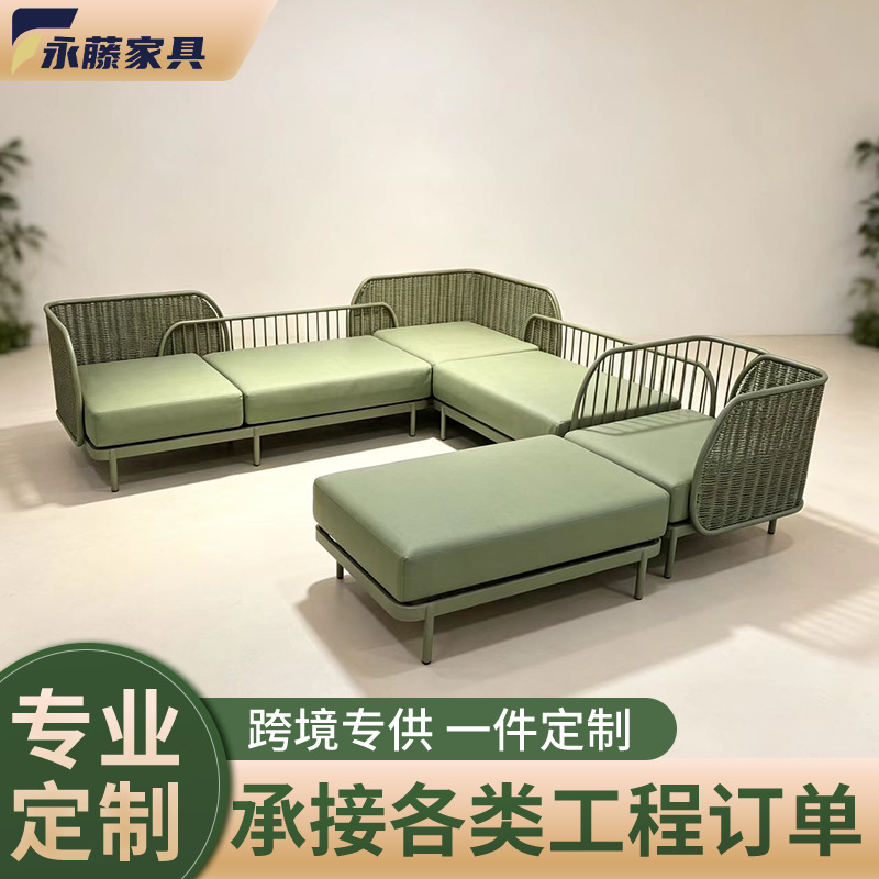 Outdoor Patio Sofa Rattan Chair Single Woven Rope Terrace Outdoor Balcony Chair Villa Sales Office Leisure Sofa Chair