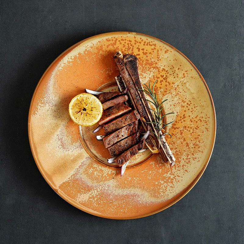 Cross-Border Steak Plate Japanese Tableware Presentation Hotel Steak Plate Creative High-End Plate Ceramic Flat Plate Restaurant