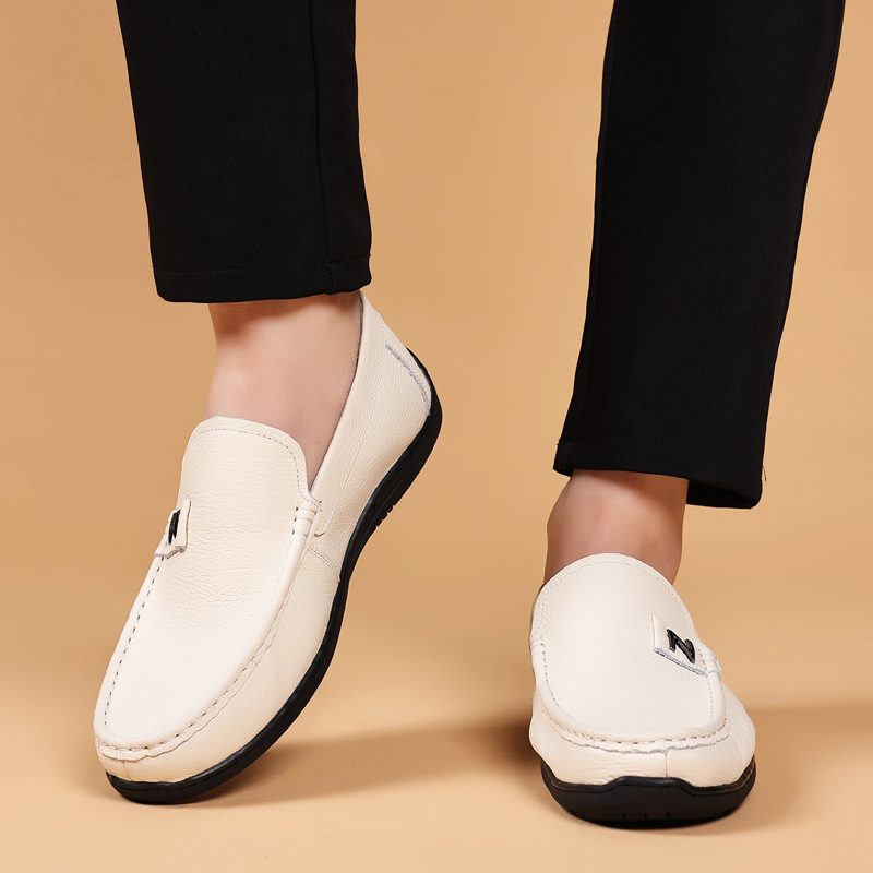 Mocasines de Verano para Hombre de Primera Capa de Piel de Vaca, Zapatos Casuales de Piel Auténtica, Transpirables, Sin Cordones, Calzado Individual