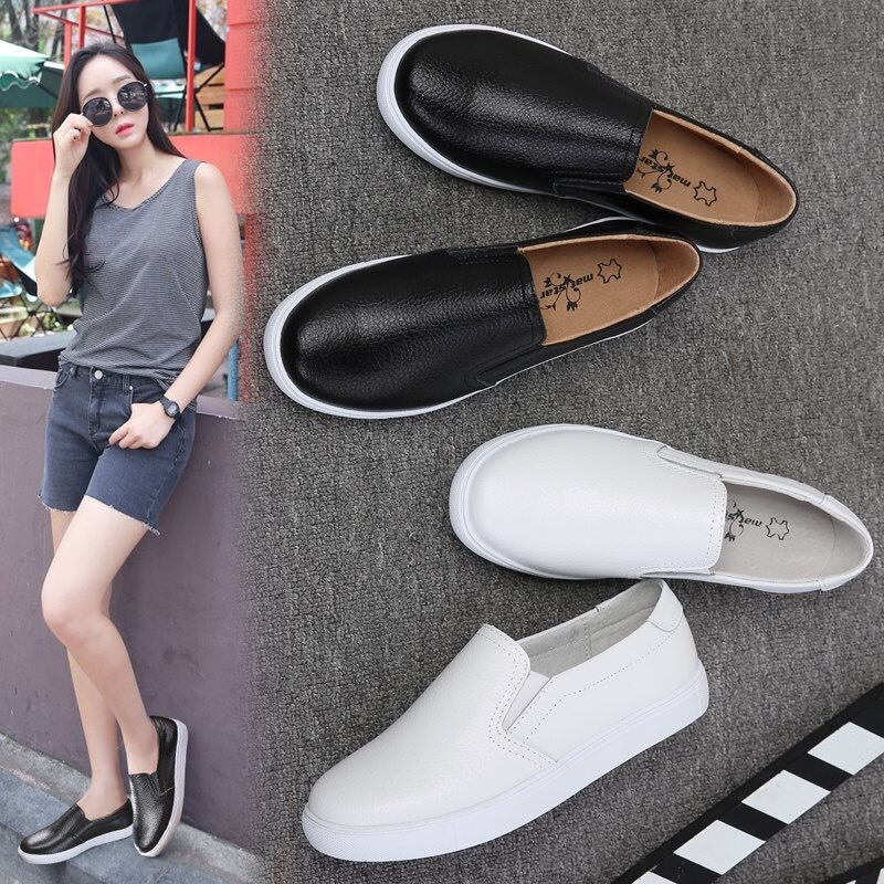 Weiße Damen Slip-on Sneaker Aus Leder Für Den Alltag_voghion.com