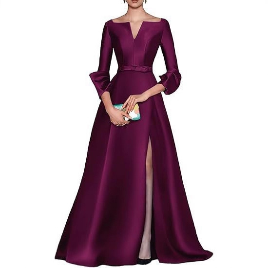 Spring and Autumn New Style Mother of the Bride Wedding Dress Satin Long Toast Dress Guest Dress Women's Sexy Slit