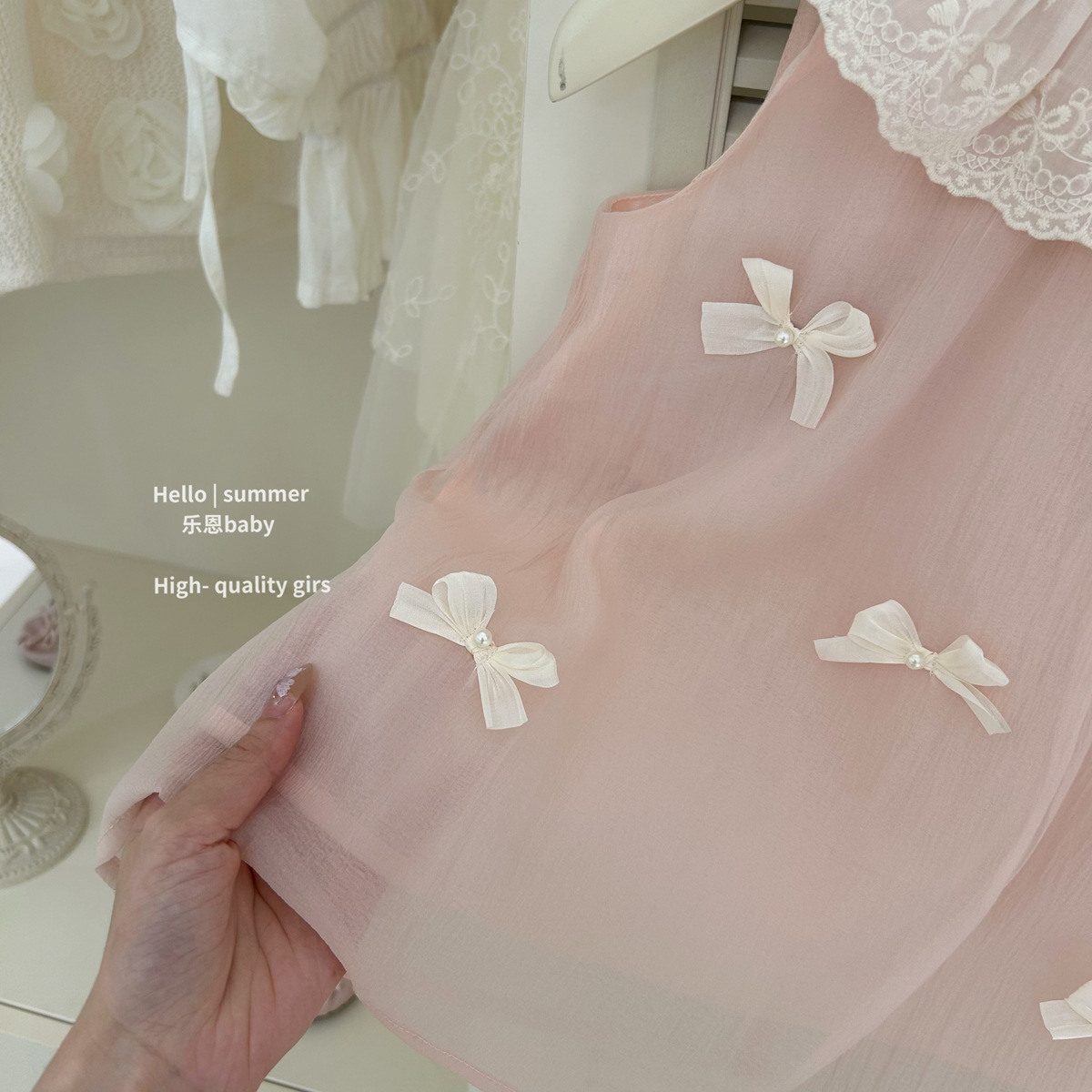 [Le En baby] Vestido de chaleco rosa de verano para niñas Vestido de princesa con cuello de muñeca de estilo occidental Vestido de niña